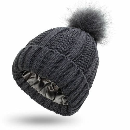 image-Fashion Stretchy Satin Lined Skull Knit Hats Beanie Hat