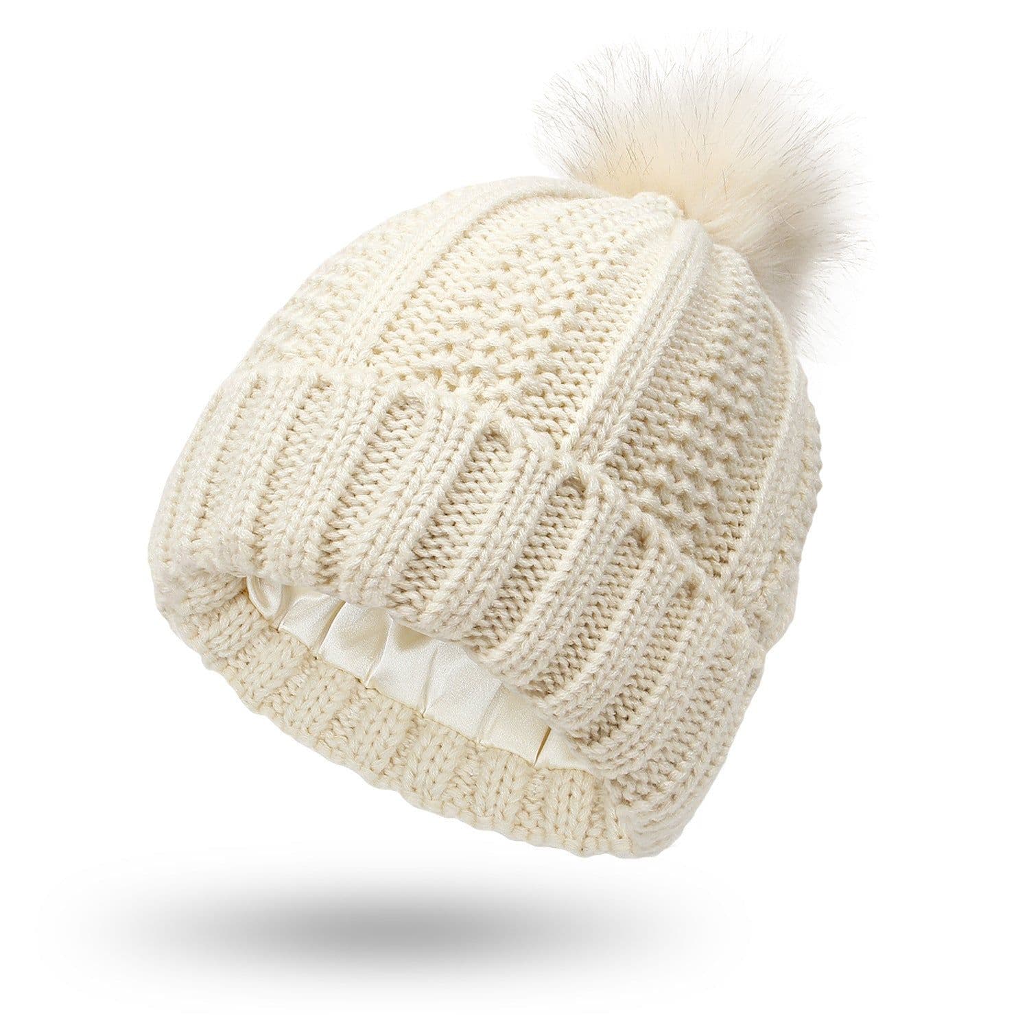 image-Fashion Stretchy Satin Lined Skull Knit Hats Beanie Hat