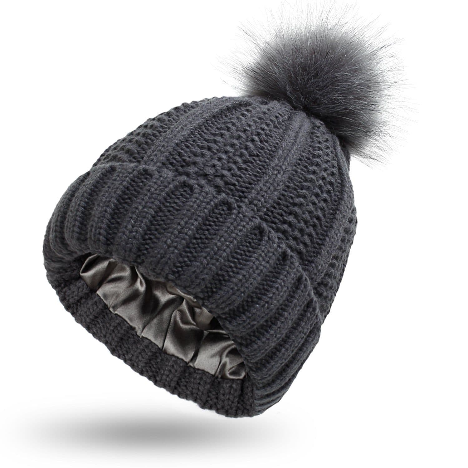 image-Fashion Stretchy Satin Lined Skull Knit Hats Beanie Hat