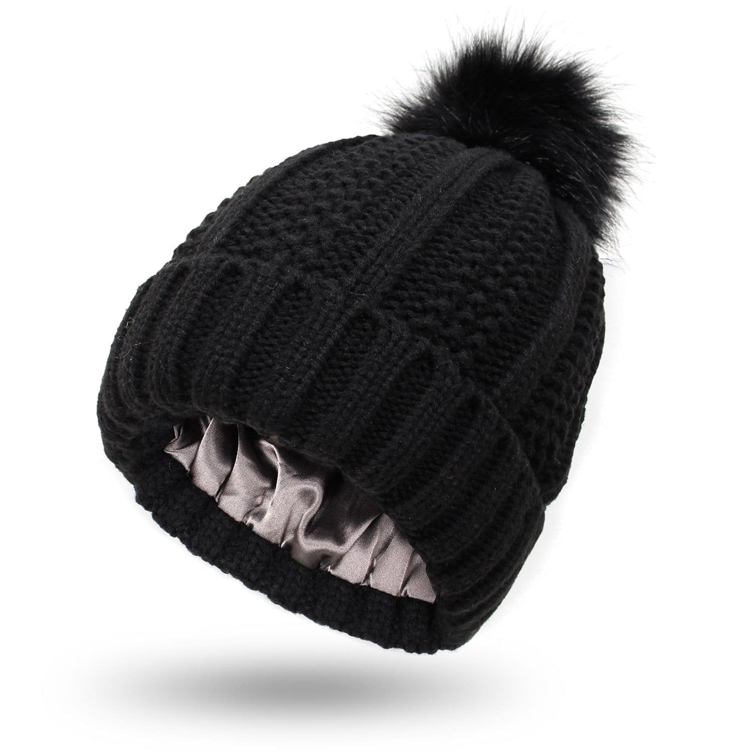 image-Fashion Stretchy Satin Lined Skull Knit Hats Beanie Hat