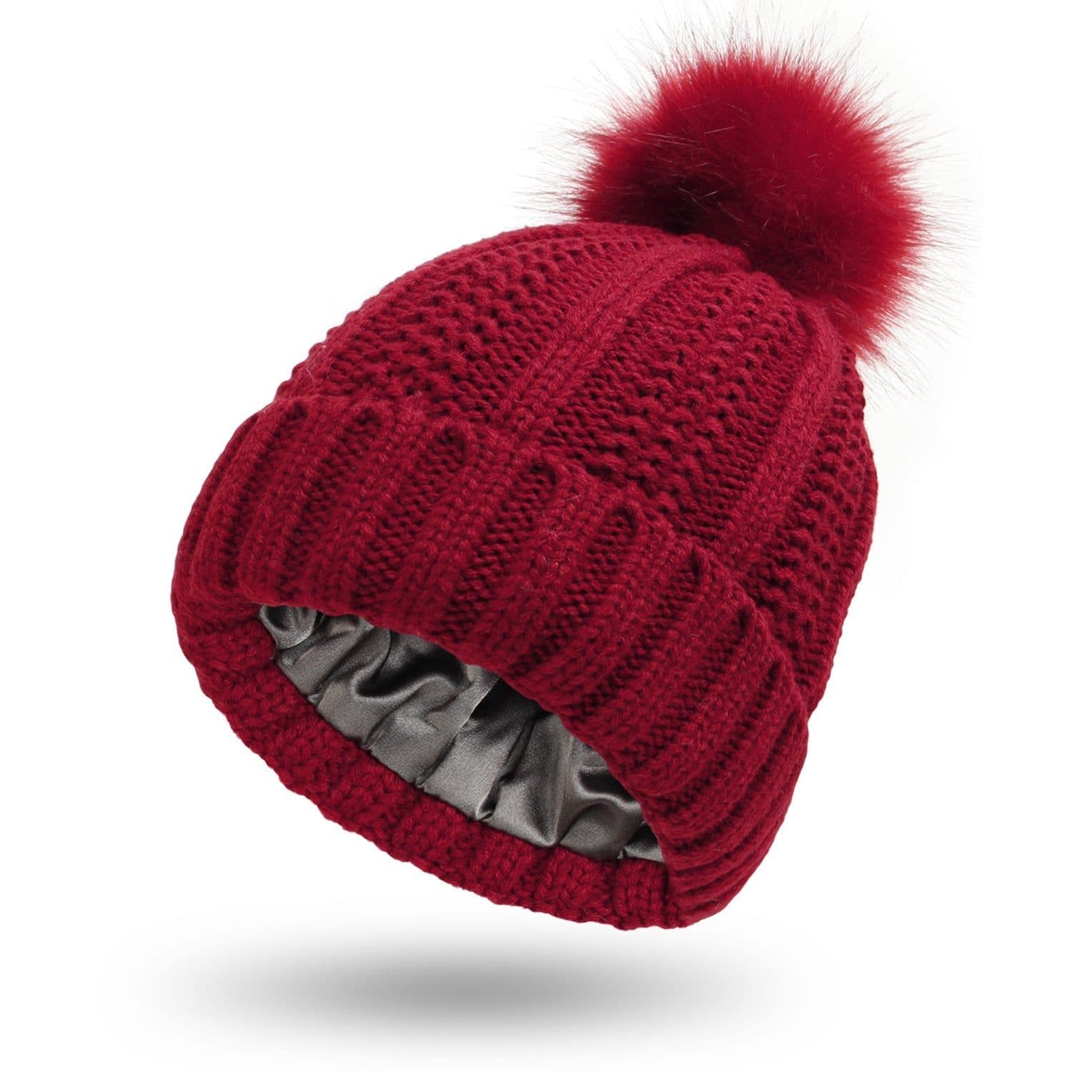 image-Fashion Stretchy Satin Lined Skull Knit Hats Beanie Hat