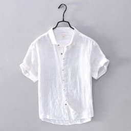 image-Men's Linen Casual Shirt - Khaki 3XL Short Sleeve
