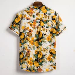 image-Men's Floral Short-Sleeve Shirt - Linen Loose Fit 5XL