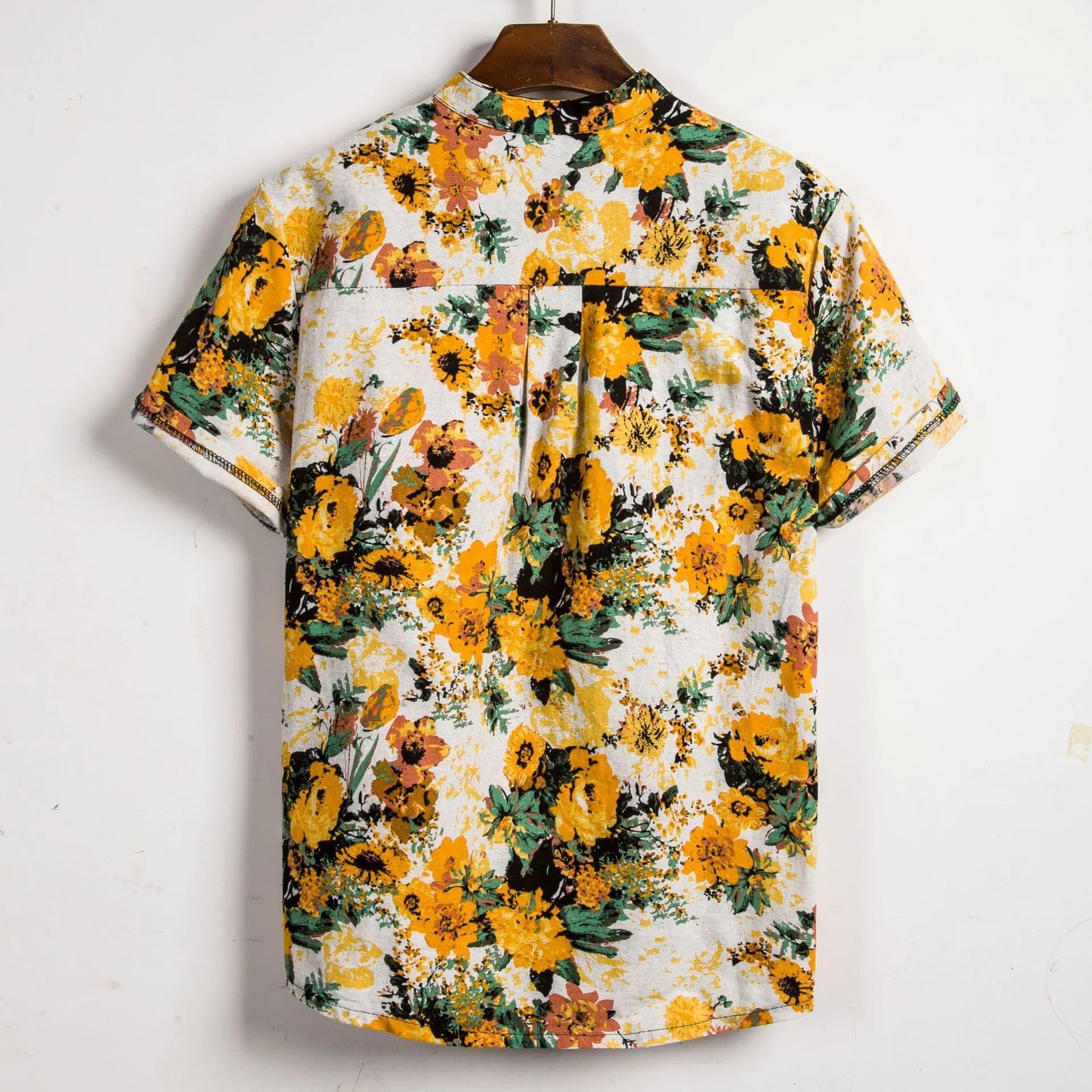 image-Men's Floral Short-Sleeve Shirt - Linen Loose Fit 5XL