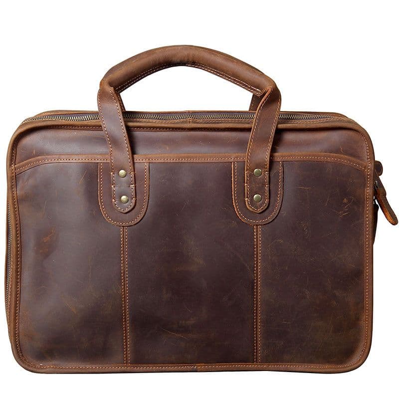 image-Retro Crazy Horse Leather Laptop Bag Men's