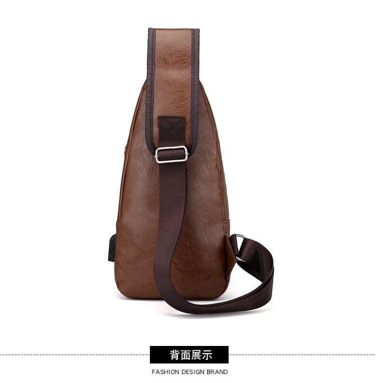 image-Wholesale USB men's chest bag portable rechargeable casual oblique bag outdoor sports pu chest bag one generation
