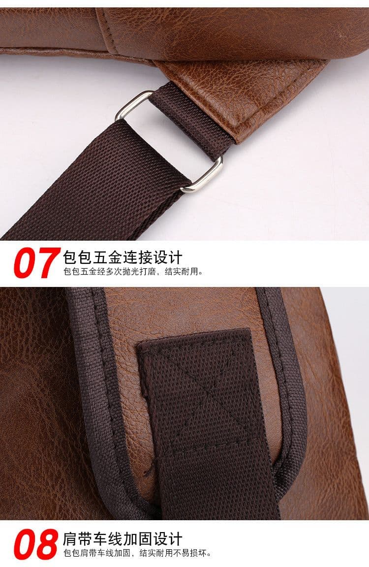 image-Wholesale USB men's chest bag portable rechargeable casual oblique bag outdoor sports pu chest bag one generation