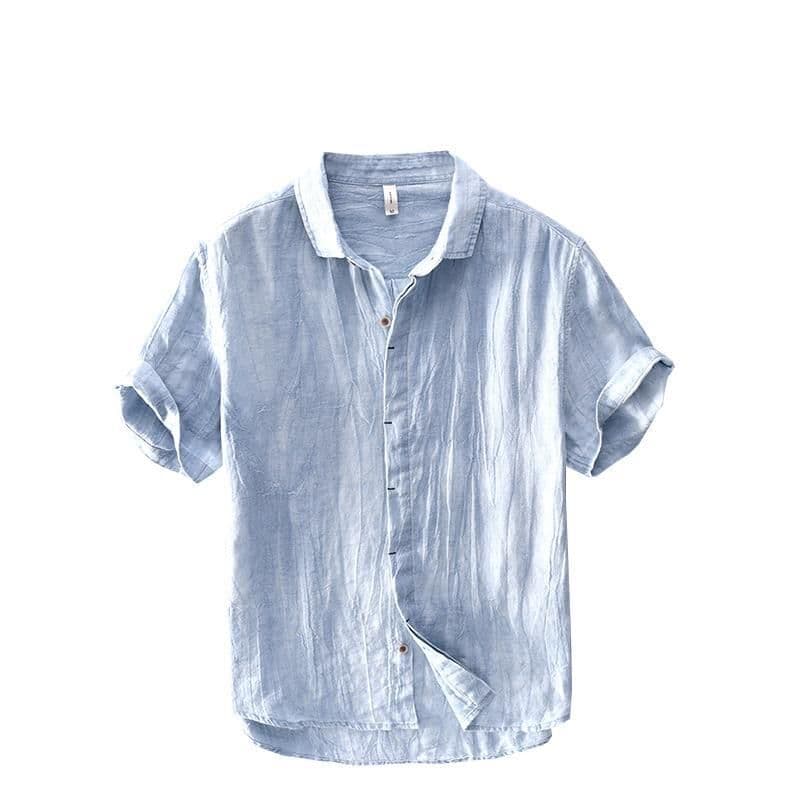 image-Men's Linen Casual Shirt - Khaki 3XL Short Sleeve