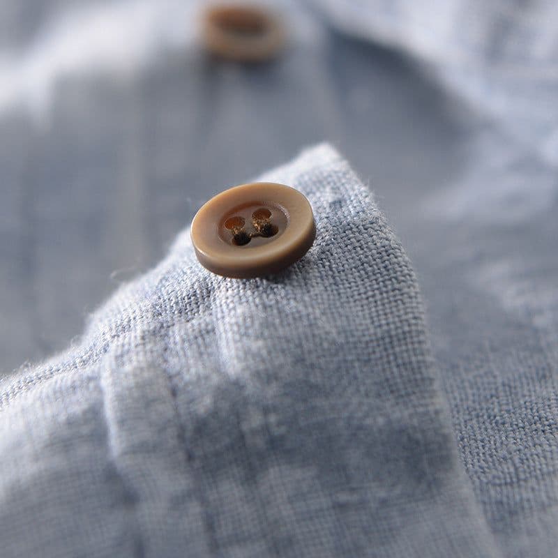 image-Men's Linen Casual Shirt - Khaki 3XL Short Sleeve