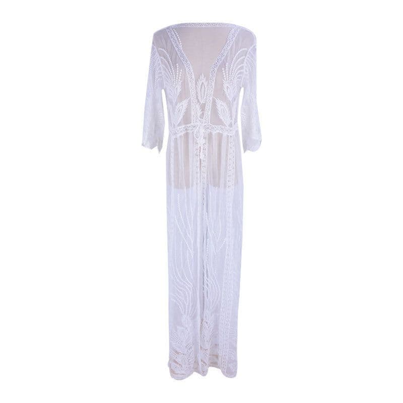 image-"xanyee/Cicada Yi Beach Cardigan Swimsuit - White One Size Lace Embroidered" (66 characters)
