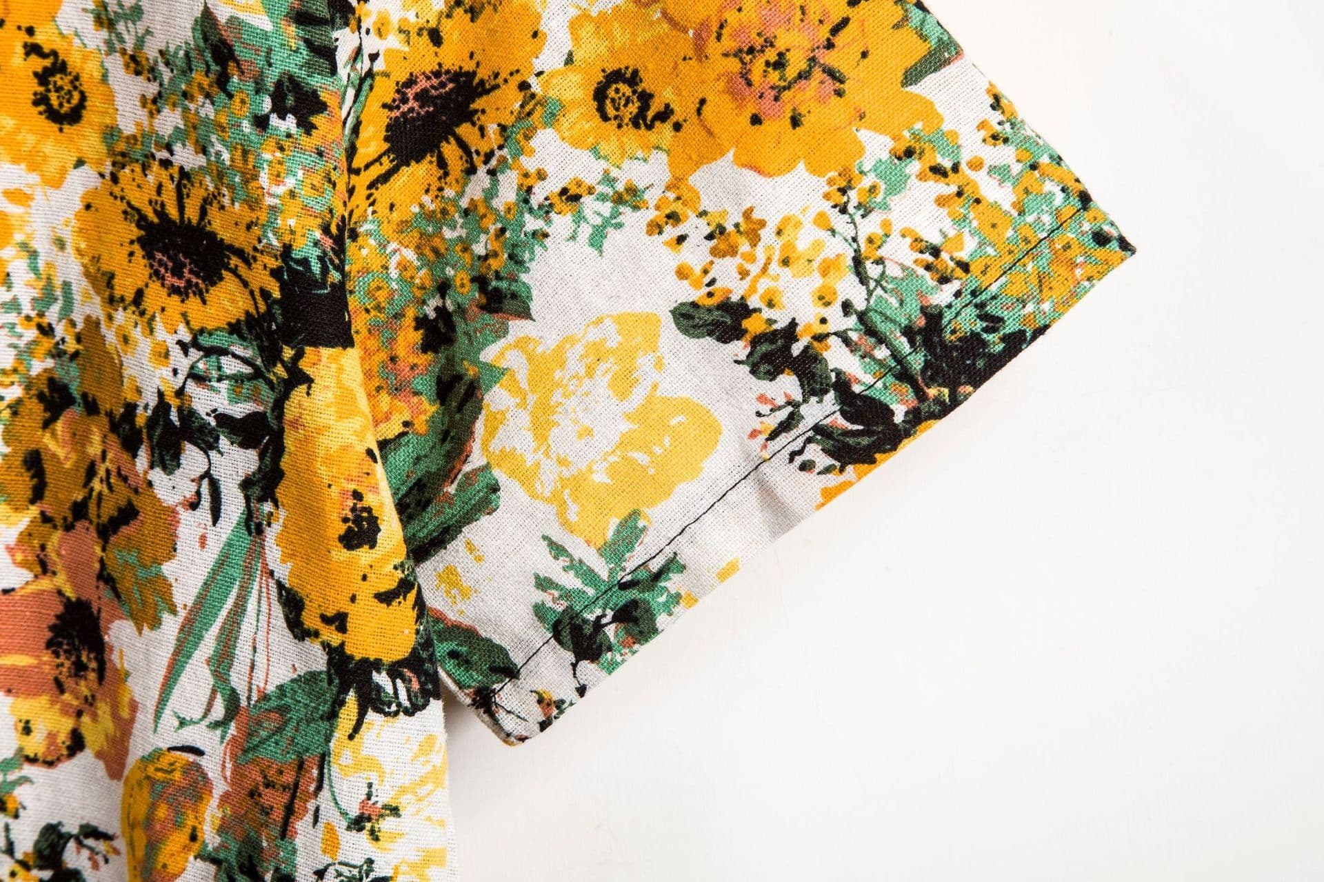 image-Men's Floral Short-Sleeve Shirt - Linen Loose Fit 5XL