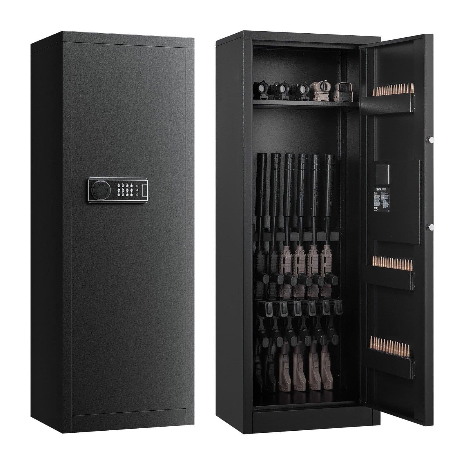 image-VEVOR 6-8 Gun Safe, Long Gun Cabinet for Rifles and Pistols, Quick Access Rifle Safe with 3 Ammo Slots and 2 Adjustable Racks, Large Digital Cabinet with Key and Password Lock