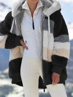 image-Women's Loose Plush Multicolor Hooded Jacket
