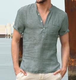 image-Men's Linen Shirt - Dark Blue, XXXL, Casual, Cotton Linen