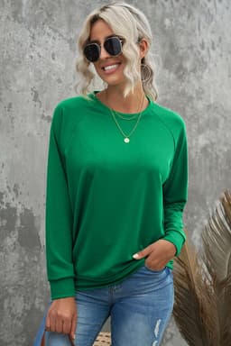 image-Green Solid Round Neck Raglan Sleeve Sweatshirt