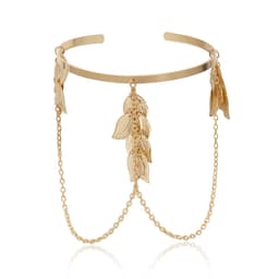 image-European and American cross-border jewelry, simple and versatile street shooting U-shaped bracelet, leaf tassel chain geometric adjustable arm bracelet