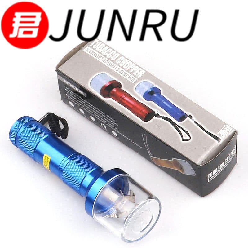 image-Junru Aluminum Alloy Electric Smoke Grinder - White, Windproof, Flashlight, Gift Box
