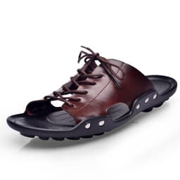 image-Men's Summer Sandals - Breathable Leather Flip Flops, Beach Shoes - 2019