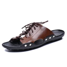 image-2019 Men's Leather Sandals - Breathable Beach Slippers