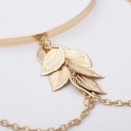 image-European and American cross-border jewelry, simple and versatile street shooting U-shaped bracelet, leaf tassel chain geometric adjustable arm bracelet