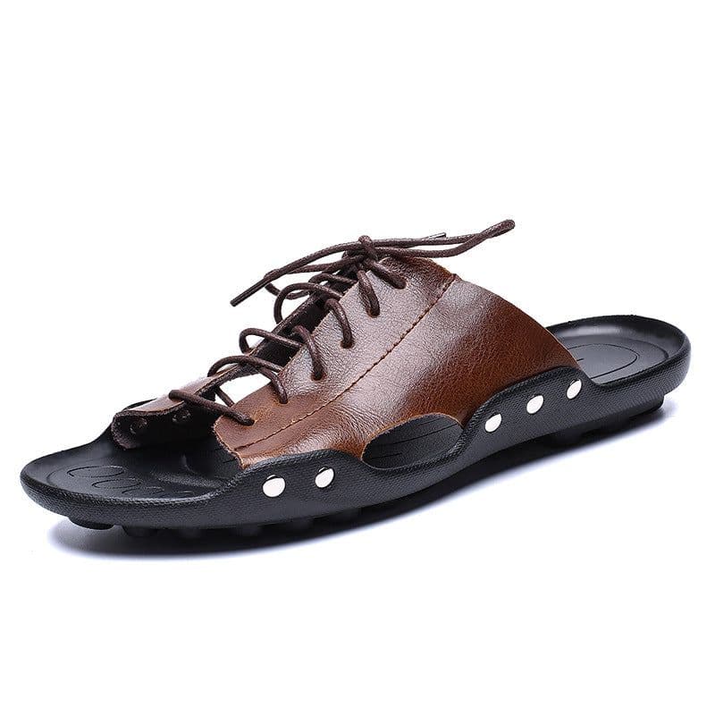 image-Men's Summer Sandals - Breathable Leather Flip Flops, Beach Shoes - 2019