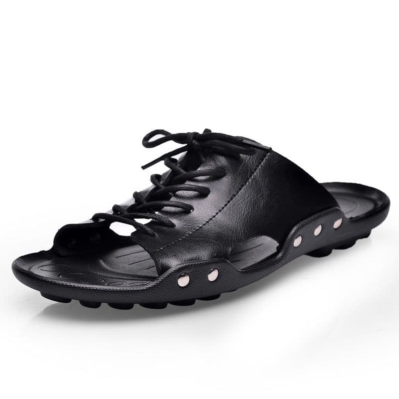 image-2019 Men's Leather Sandals - Breathable Beach Slippers