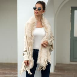 image-MONDORIO Cape Cardigan - Khaki Wool Tassel