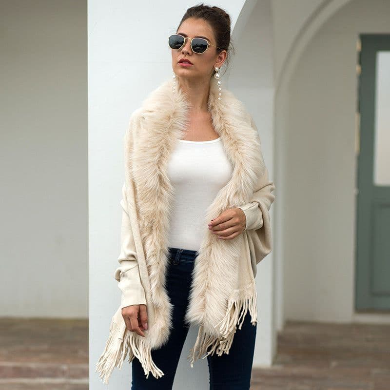 image-MONDORIO Cape Cardigan - Khaki Wool Tassel