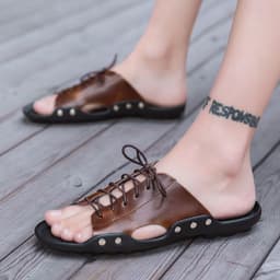 image-Men's Summer Sandals - Breathable Leather Flip Flops, Beach Shoes - 2019