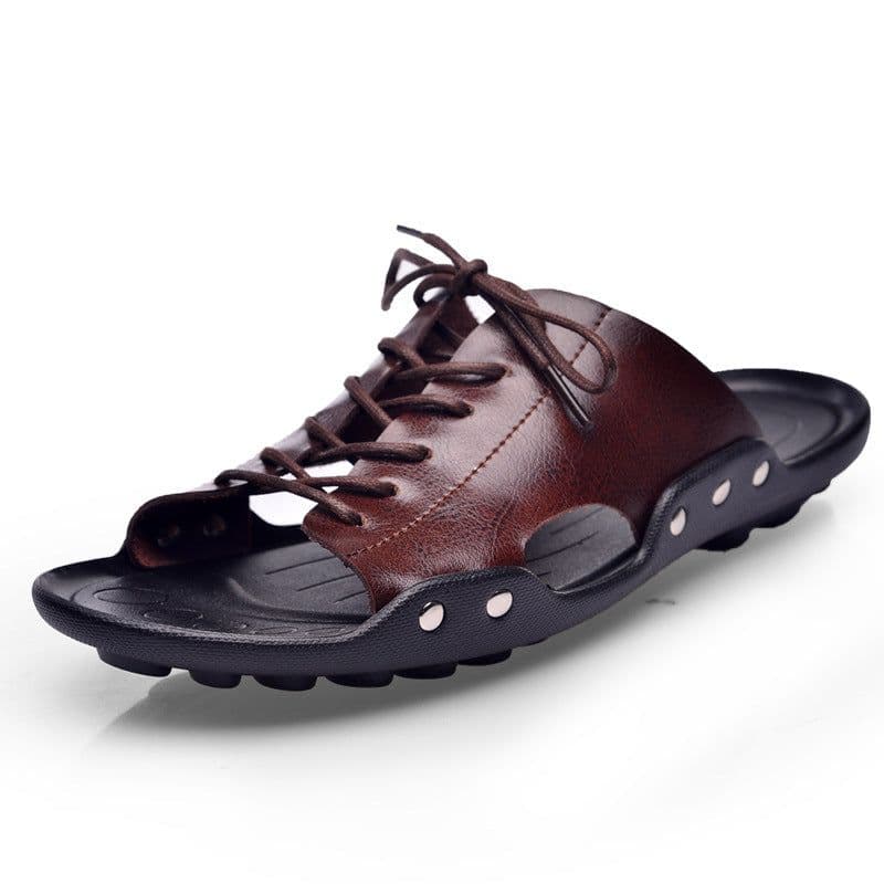 image-Men's Summer Sandals - Breathable Leather Flip Flops, Beach Shoes - 2019