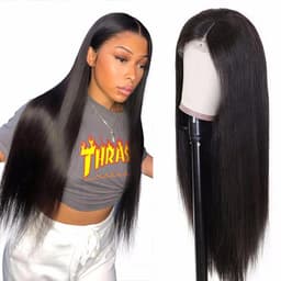 image-Brazilian Black Long Silky Straight Full Wigs Human Hair Heat