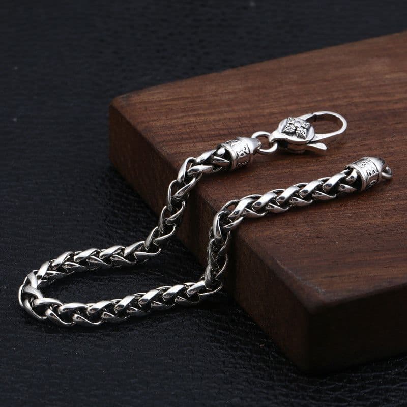image-Wholesale s925 sterling silver fashion trend versatile Thai silver vajra six-character mantra hemp rope bracelet for men and women
