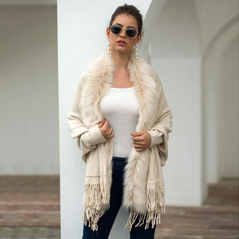 image-MONDORIO Cape Cardigan - Khaki Wool Tassel