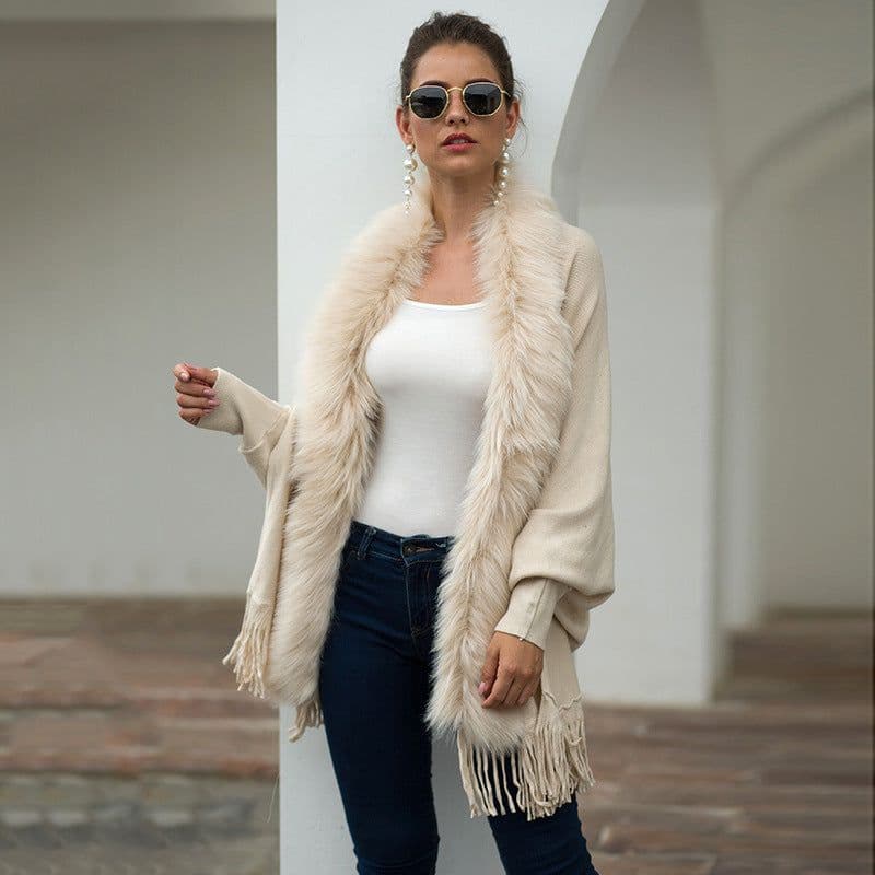 image-MONDORIO Cape Cardigan - Khaki Wool Tassel