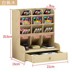 image-Wooden Pen Holder Storage Box - White Nordic Modern