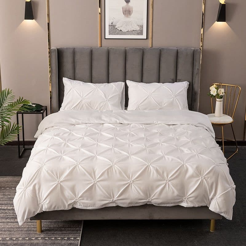 image-Cross-border aliexpress amazon wish solid color brushed woolen rose quilt cover plain bedding craft three-piece set