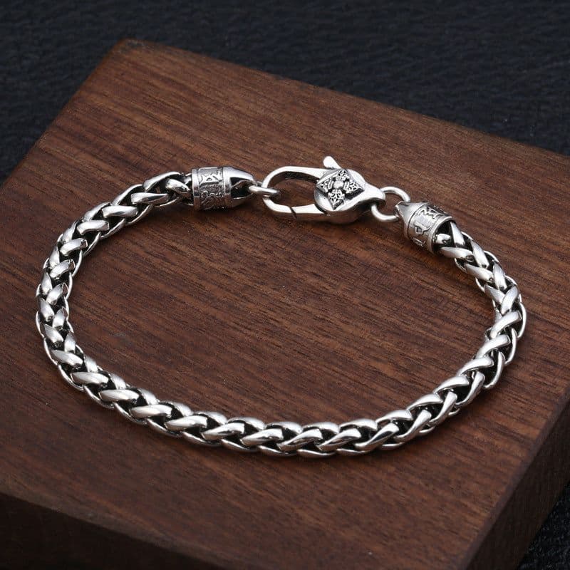 image-Wholesale s925 sterling silver fashion trend versatile Thai silver vajra six-character mantra hemp rope bracelet for men and women