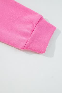 image-Pink High Low Patchwork Long Sleeve Top & Shorts Set - Size Guide Included