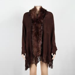 image-MONDORIO Cape Cardigan - Khaki Wool Tassel
