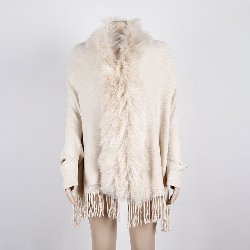 image-MONDORIO Cape Cardigan - Khaki Wool Tassel