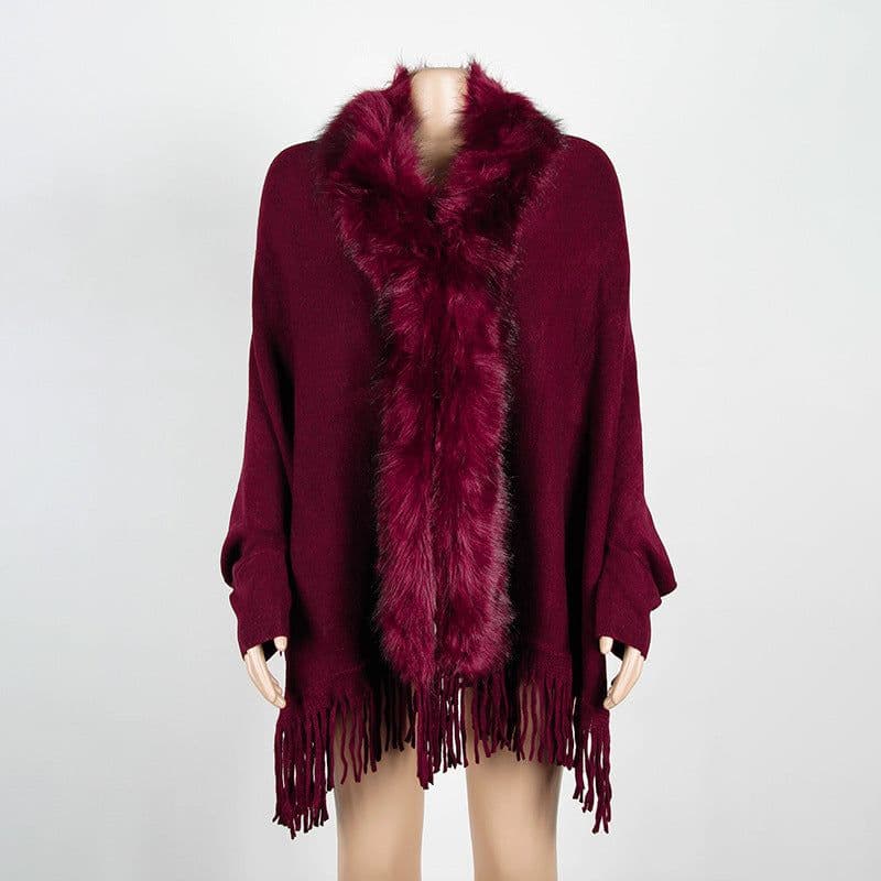 image-MONDORIO Cape Cardigan - Khaki Wool Tassel