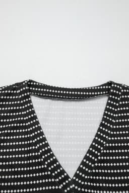 image-Black Stripe Textured Knit V Neck Flutter Sleeve Shift Mini Dress