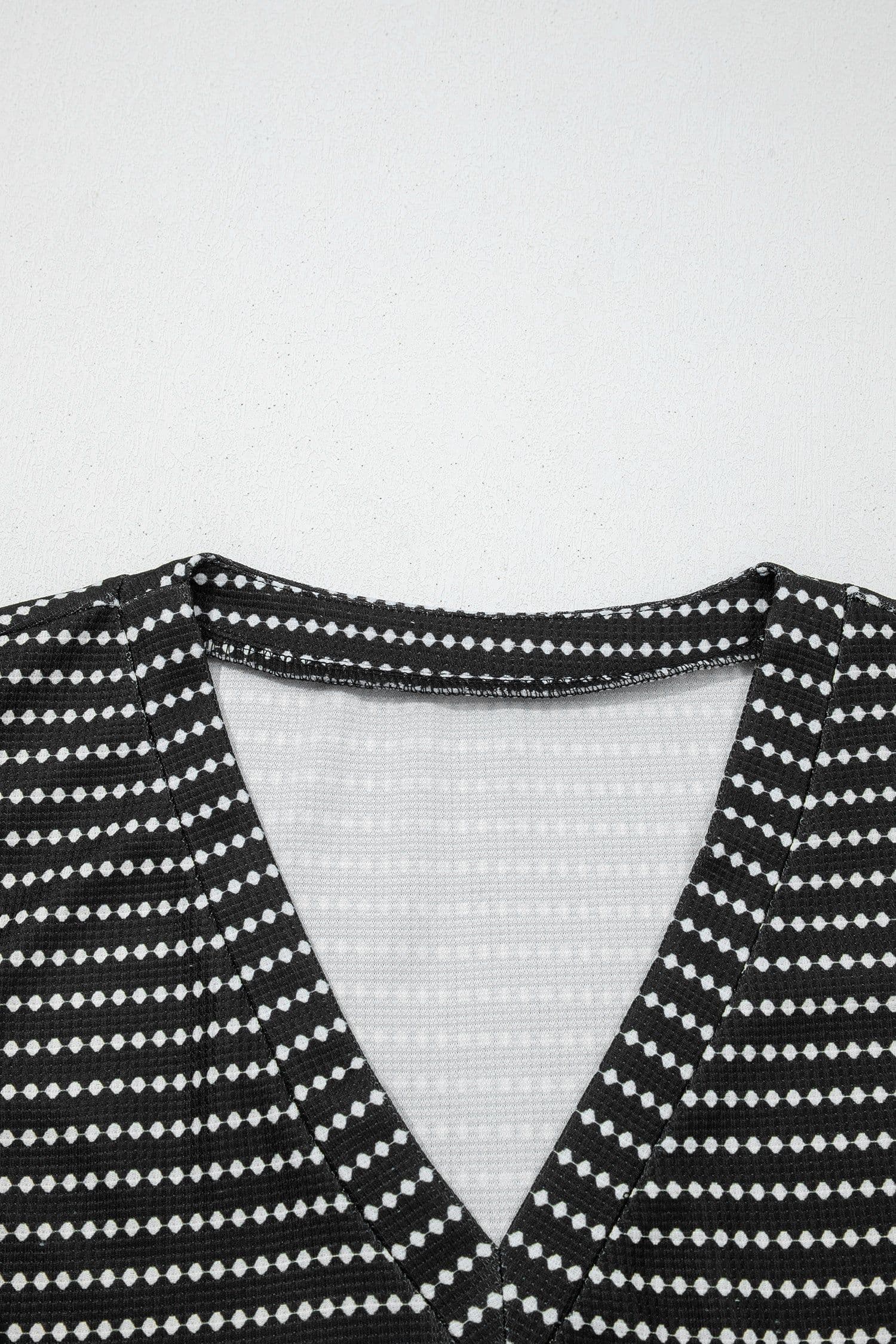 image-Black Stripe Textured Knit V Neck Flutter Sleeve Shift Mini Dress