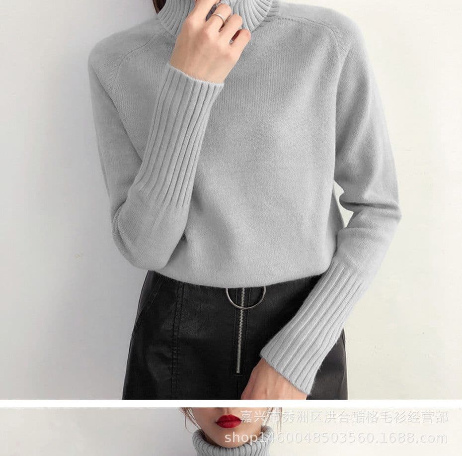 image-Gray Two Lapels Raglan Sleeve Cotton Sweater Women