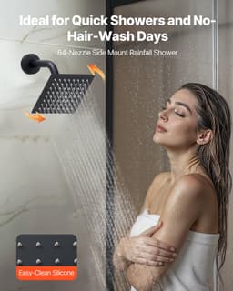 image-VEVOR Shower Faucet Set, 12 Inch Thermostatic Ceiling Mount Rainfall Shower System with 6 Inch Wall Mount Head and 2 in 1 Handheld Spray, 3-Function Dual Rain Head Brass Valve & Trim Kit, Matte Black