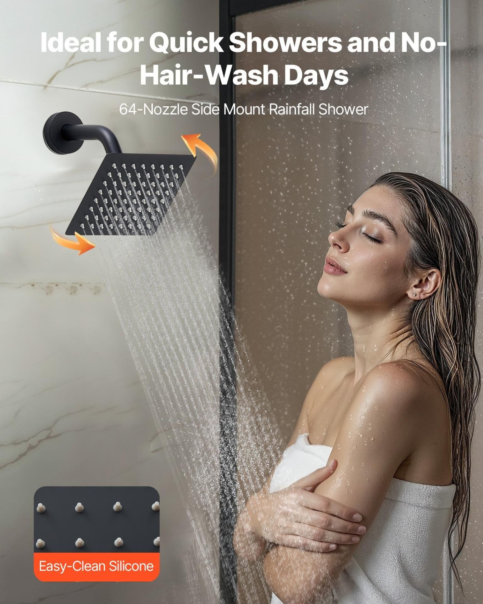 image-VEVOR Shower Faucet Set, 12 Inch Thermostatic Ceiling Mount Rainfall Shower System with 6 Inch Wall Mount Head and 2 in 1 Handheld Spray, 3-Function Dual Rain Head Brass Valve & Trim Kit, Matte Black