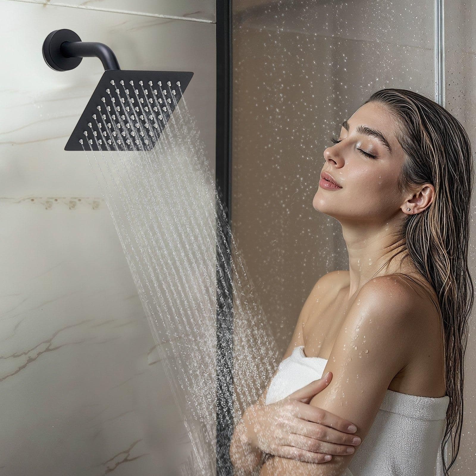image-VEVOR Shower Faucet Set, 12 Inch Thermostatic Ceiling Mount Rainfall Shower System with 6 Inch Wall Mount Head and 2 in 1 Handheld Spray, 3-Function Dual Rain Head Brass Valve & Trim Kit, Matte Black