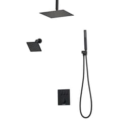image-VEVOR Shower Faucet Set, 12 Inch Thermostatic Ceiling Mount Rainfall Shower System with 6 Inch Wall Mount Head and 2 in 1 Handheld Spray, 3-Function Dual Rain Head Brass Valve & Trim Kit, Matte Black