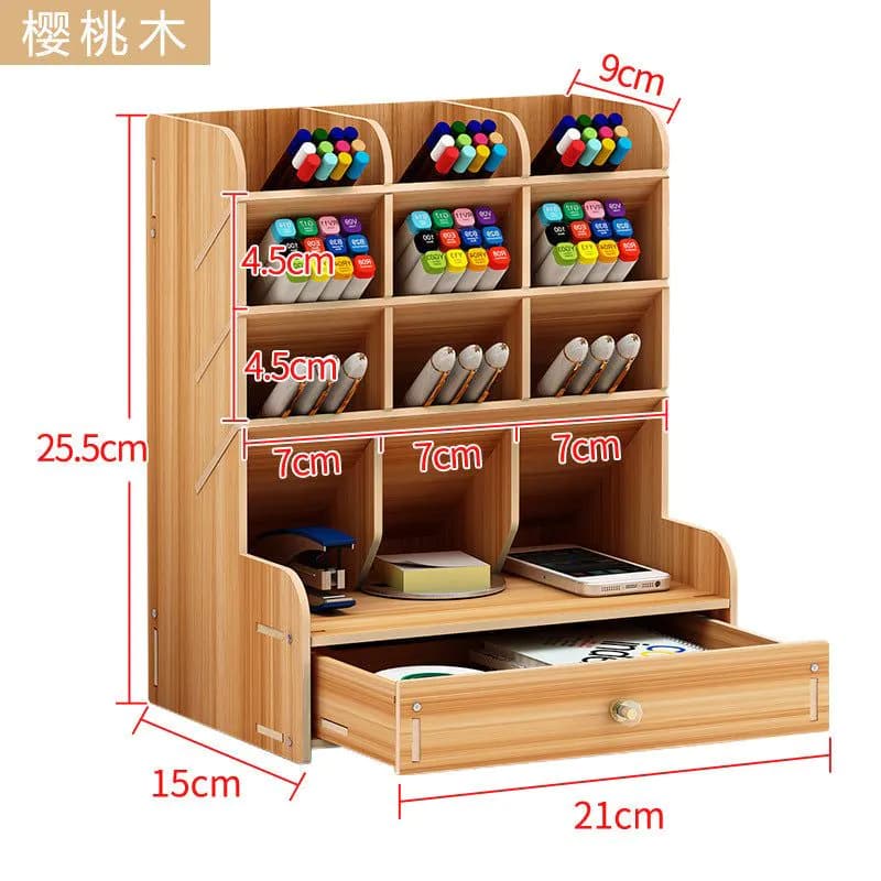 image-Wooden Pen Holder Storage Box - White Nordic Modern
