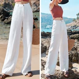 image-Women's High-Waist Thin Cotton Linen Drape Trousers - S-2XL